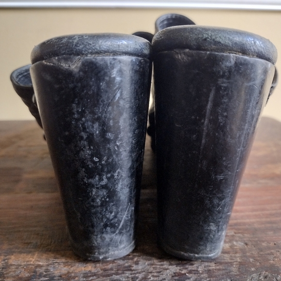 Salpy Black Leather Studded Open Toe Wedge Mules Size 9 - Picture 7 of 11